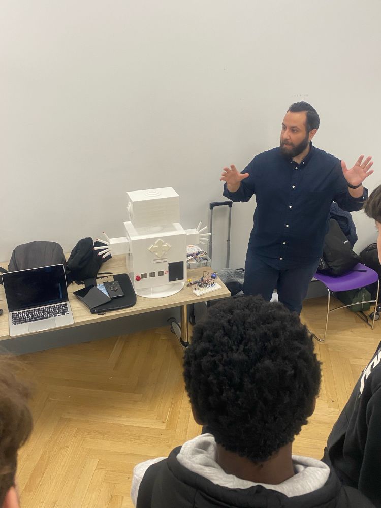 Muhammad H. Al Omoush presents a prototype of a robot for engaging maths education.
