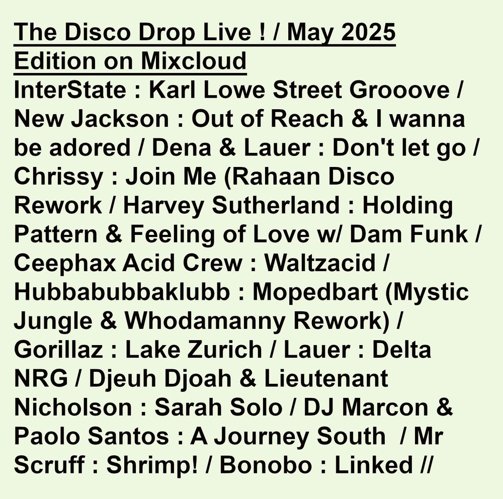 tracklist from this months show
