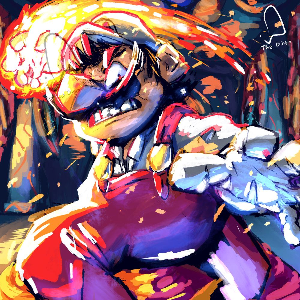 Fire Mario readying himself to throw a Fireball, it lights up a Dark Palace like, hallway with pillars that resemble the pots from Subcon.

It seems the Final Battle, is at Firebrand.