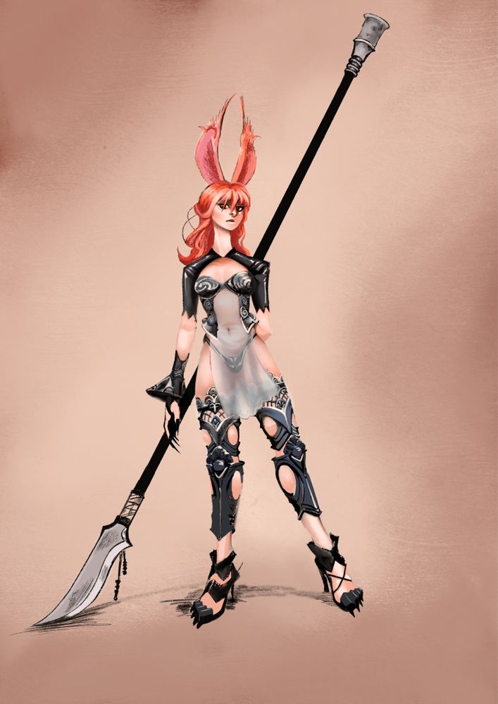 Drawing of a Viera holding a halberd
