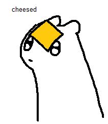 a slugcat with a slice of cheese on its forehead. text next to it reads "cheesed"