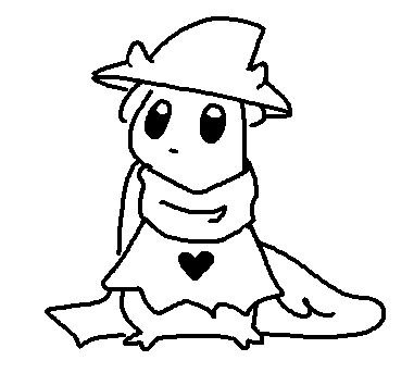 a slugcat wearing ralsei from deltarune's clothes (a pointed hat, scarf, and torn cloak)