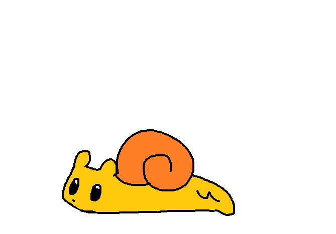 monk, wearing an orange snail shell and sliding on the ground.