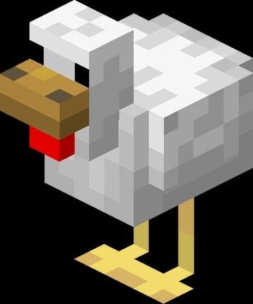 picture of a chicken from the game Minecraft.  unusually for a chicken it is very square and angular, like a chicken made out of cubes (which is what it is).