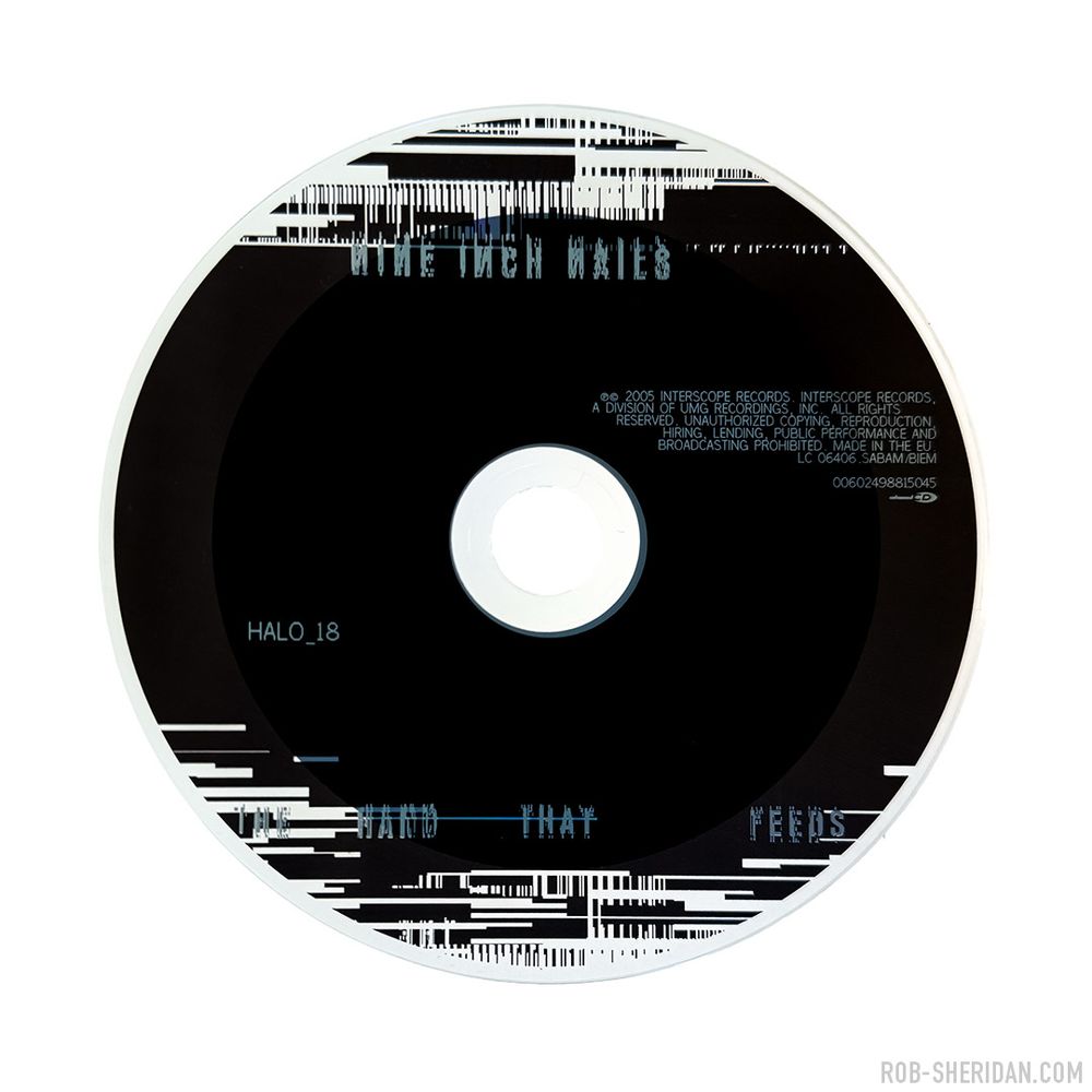 Photo of Nine Inch Nails’ “The Hand That Feeds” CD single, 2005. Art direction and design by Rob Sheridan.