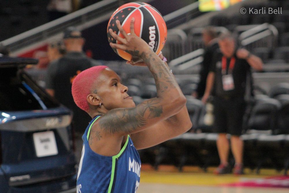 Courtney Williams warming up before the 2025 WNBA Skills Challenge