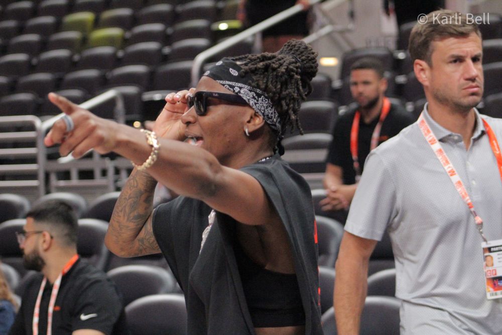 Erica Wheeler warming up before the 2025 WNBA Skills Challenge