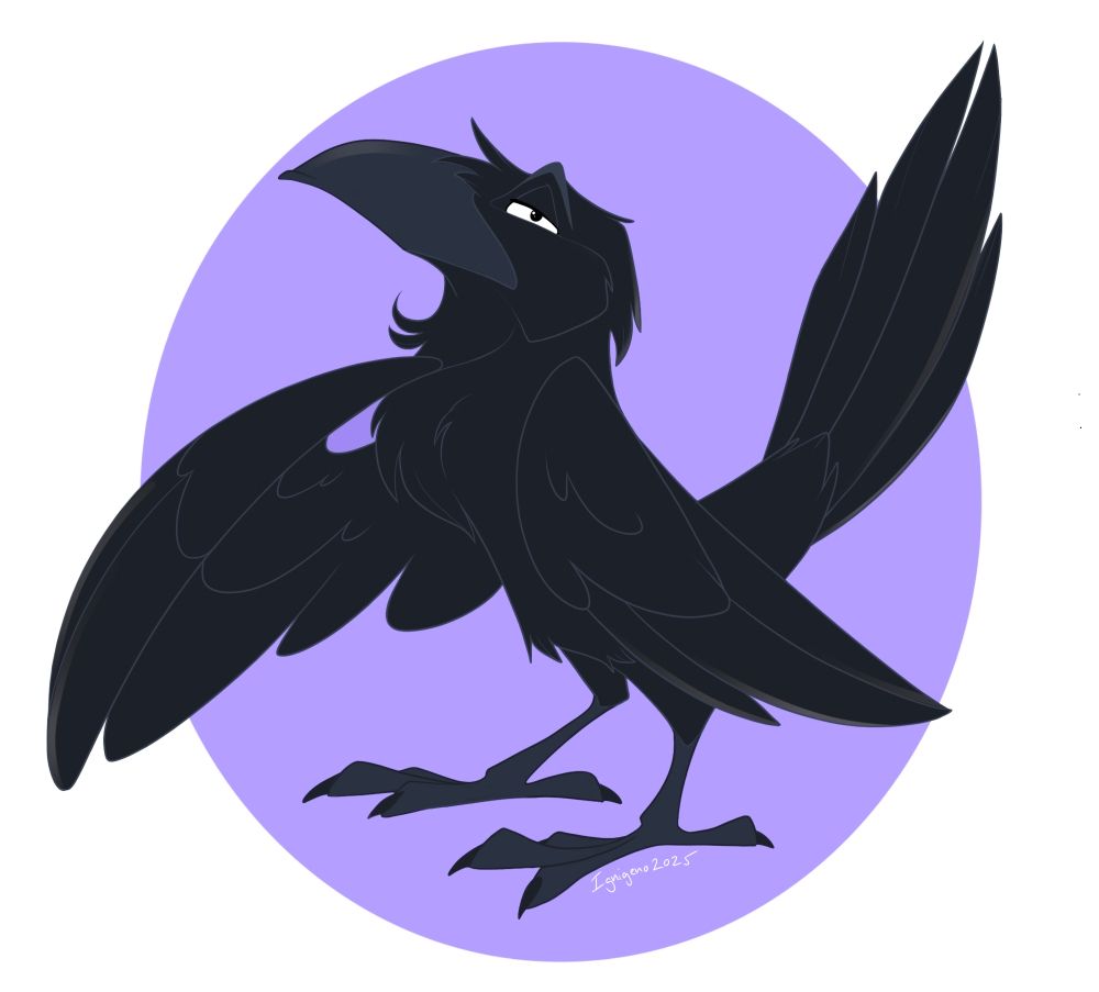 A cartoony illustration of a hawaiian crow.