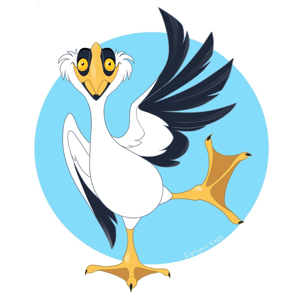 A cartoony illustration of a masked booby.