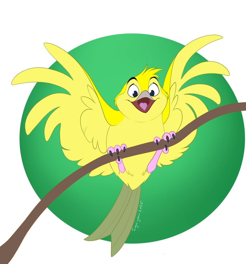 A cartoony illustration of an anianiau.
