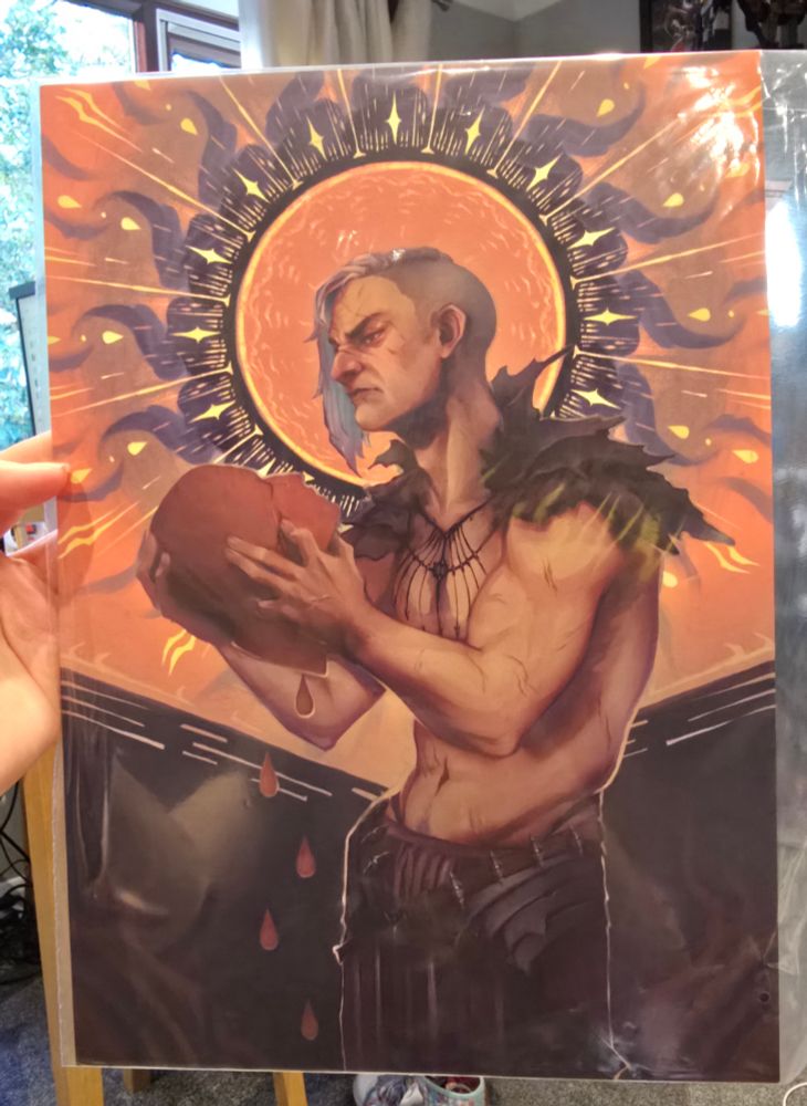 A print of an art piece of Abdirak from Baldur's Gate 3.