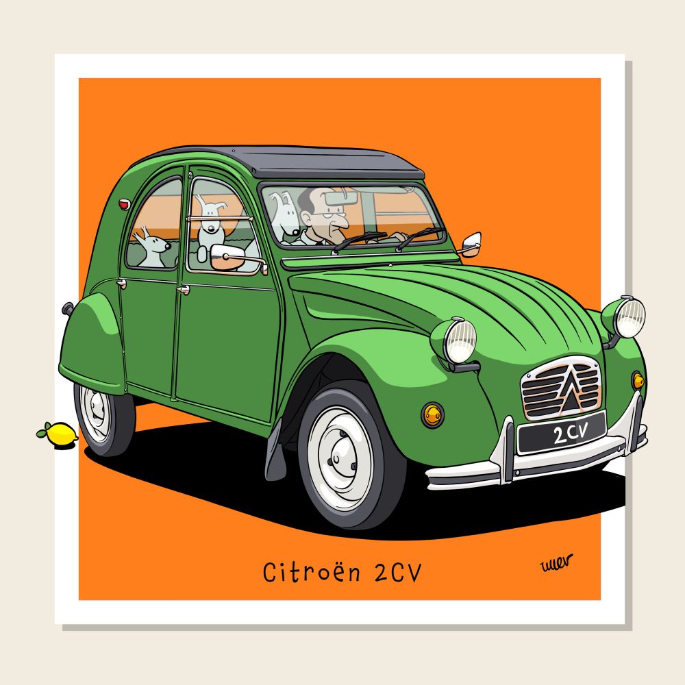 Ligne claire illustration of a Citroën 2CV
