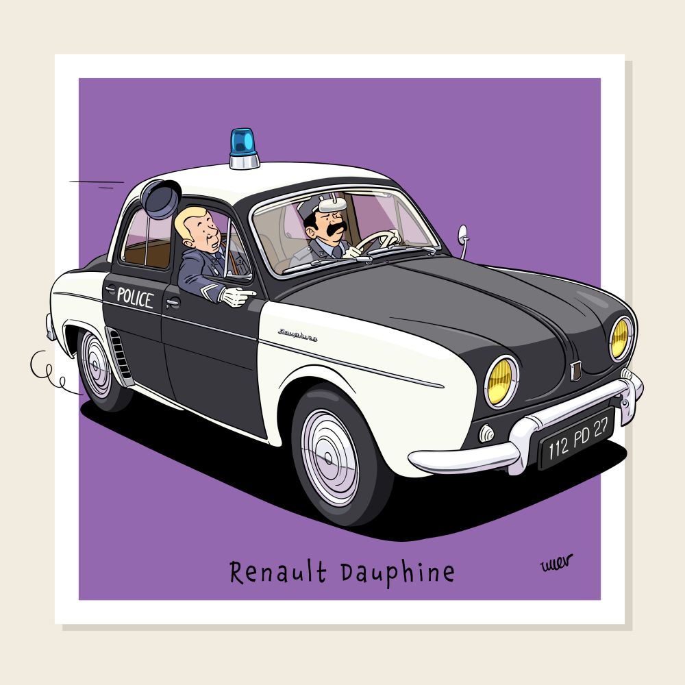 Ligne claire illustration of a Renault Dauphine

