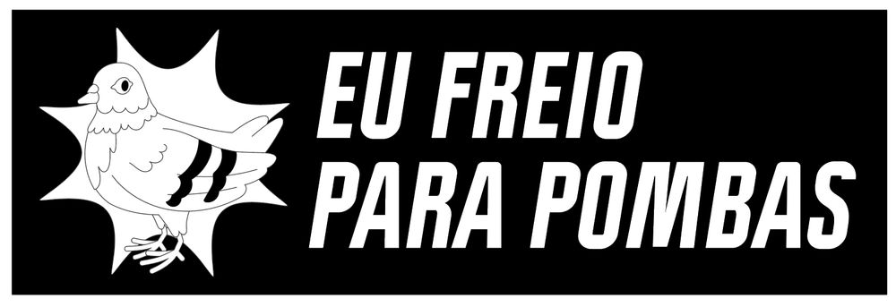 Print de uma ilustração para adesivo de carro. No canto esquerdo o desenho de uma pomba e na direita a frase Eu freio para pombas