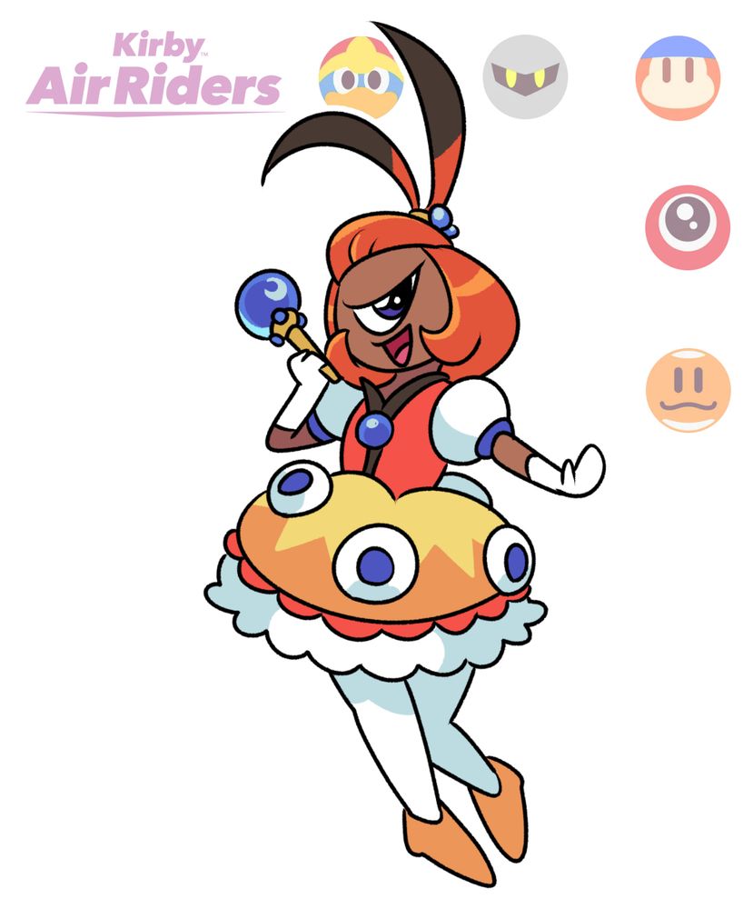 5. Waddle Doo

She is short, but has a big cyclops eye. Princess Doo’s outfit consists of a puffy fashionable red/orange skirt with white/yellow accents adorned with eye designs, puffy round sleeves and white gloves, which she holds a Beam Wand with. She has a bob cut with her bangs tied back so her hair sticks up into two long strands.