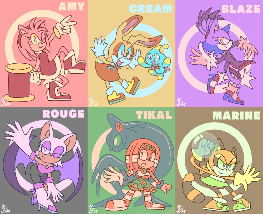 2022 Doodles of Amy, Cream + Cheese, Blaze, Rouge, Tikal + Chaos and Marine