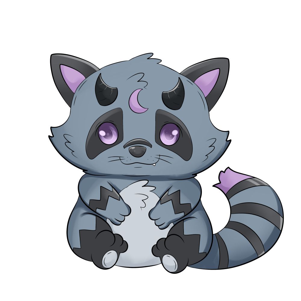 A void panda

It has blue fur with black stripes. With purple ears

There is also purple on end of his tail. And a purple moon on his forehead!!