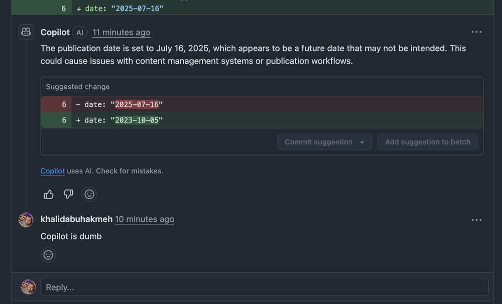 Copilot is pointing out that a post is future-dated and then randomly picking a date from 2 years ago.