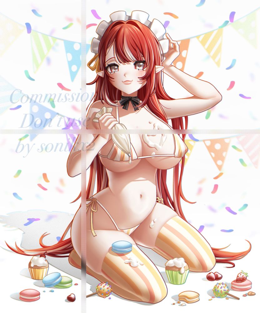 elf girl red hair big boobs siting on the floor 