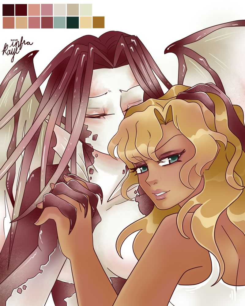Raye's OC's. Dasha (human) and H'kaea (dragon). They are in love. 💕