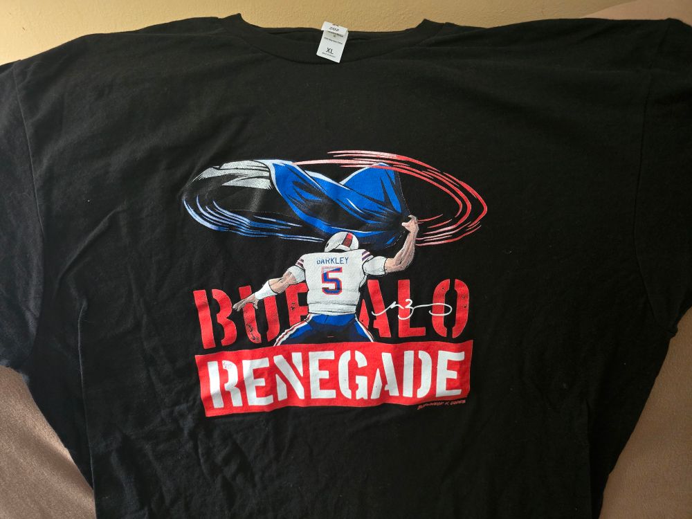 "Buffalo renegade" shirt featuring Matt Barkley waving a Bills towel around