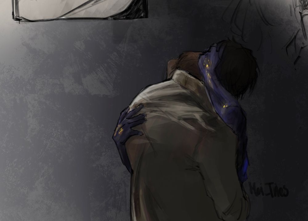 Arcane fanart. Colored sketch of Jayce post fissure and Viktor hugging. 