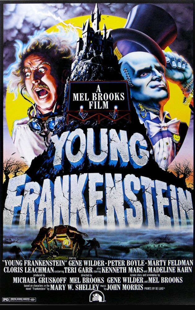 Movie poster for Young Frankenstein. Hackman played the blind man. 
