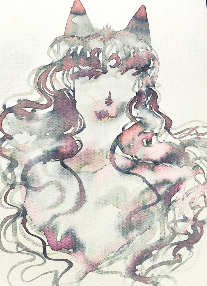 an opal and mist portrait of a long haired cat girl