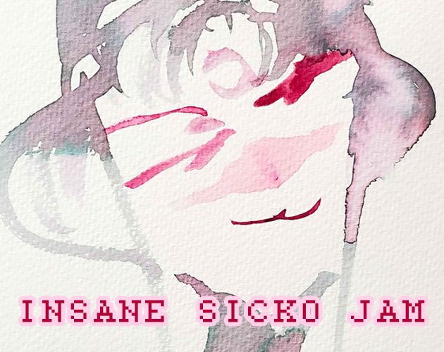 an ink painting of someone smirking and the text insane sicko jam