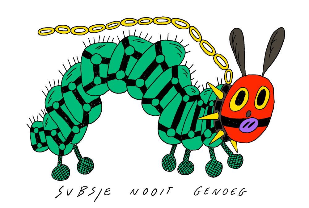 Submissive caterpillar that is very hungry in leather attire and a leach