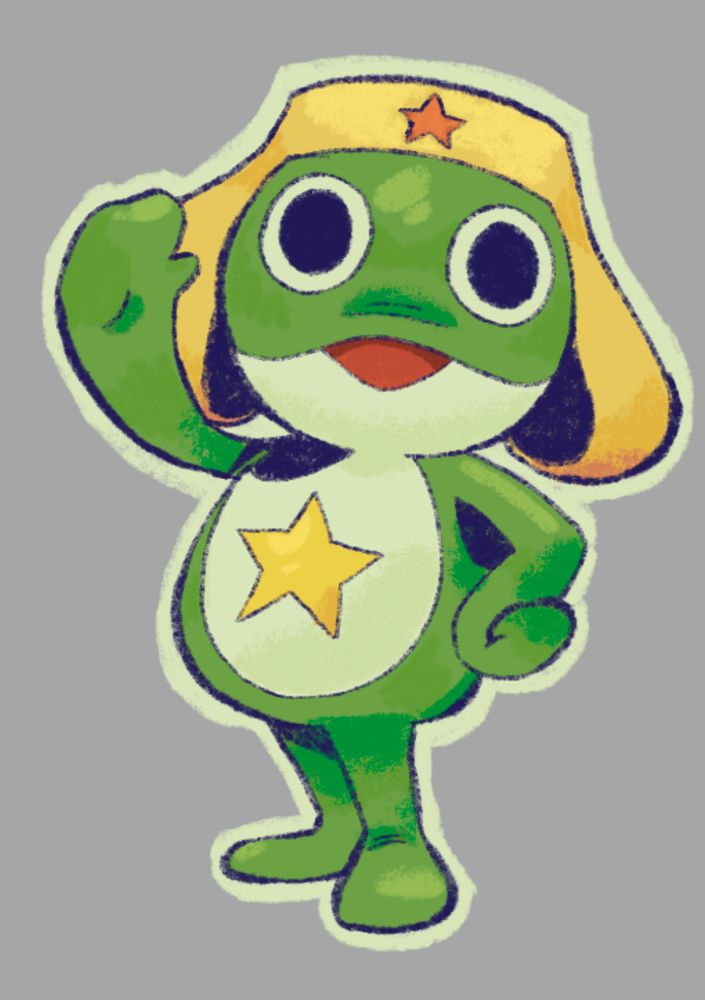 a colored digital drawing of Keroro from Sgt. Frog doing a salute. he resembles his older design from the manga