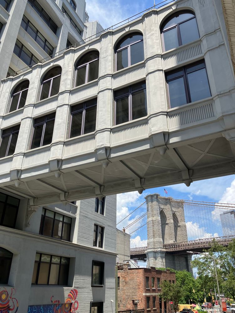 Outside of the skybridge connecting 25 & 30 Columbia Heights at the old Squibb/Watchtower complex in Brooklyn Heights