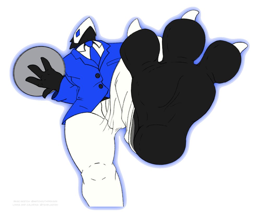 POV: A Blue barefoot Swatchling about to trample the micro viewer, unaware of their presence.