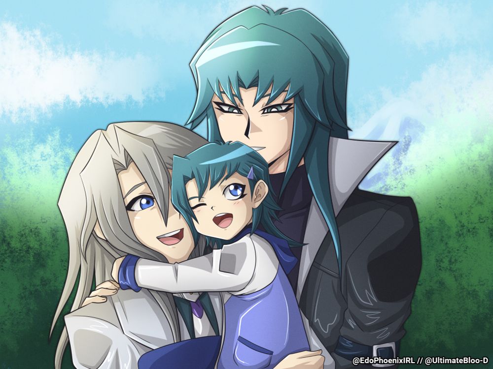 Aster Phoenix and Zane Truesdale from Yugioh GX with their fan made son, Hikari. 