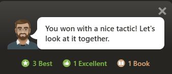 Screenshot from chess.com where the bot is glazing me despite me not doing anything notable