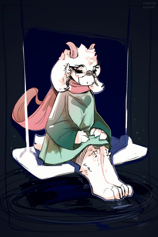 Ralsei sitting on a swing