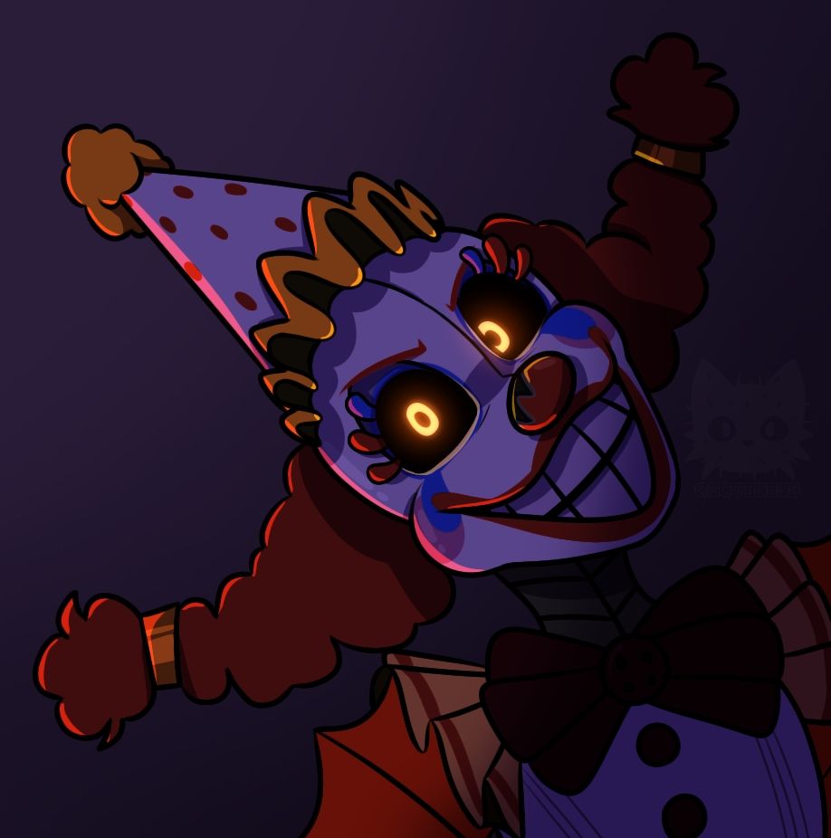 A digital drawing of Jackie from fnaf: secret of the Mimic. She is cloaked in shadow, grinning eerily with glowing yellow eyes. 