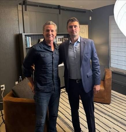 Gavin Newsom sidehugging White Supremacist Charlie Kirk