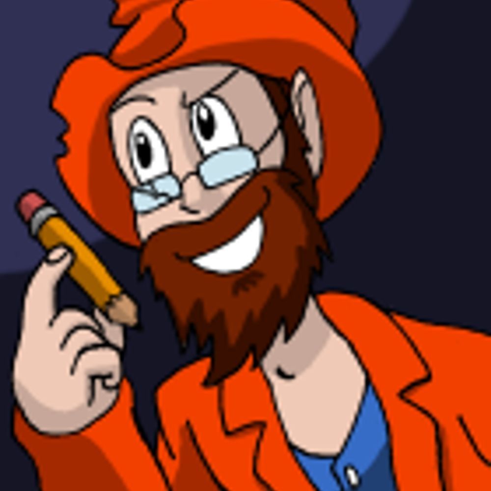Kyle Tuckey's shitty cartoon avatar with a big brown beard, glasses, and ugly hat