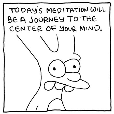 Binky the Rabbit from Matt Groening's old comic strip Life In Hell

He is staring blankly at the reader under the caption TODAY'S MEDITATION WILL BE A JOURNEY TO THE CENTER OF YOUR MIND.