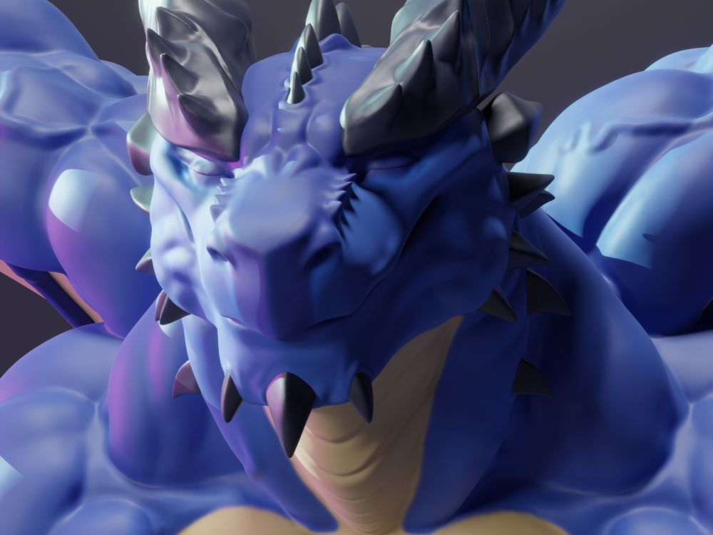 3D render of a buff anthro dragon with a calm and contented expression
DDArtTag