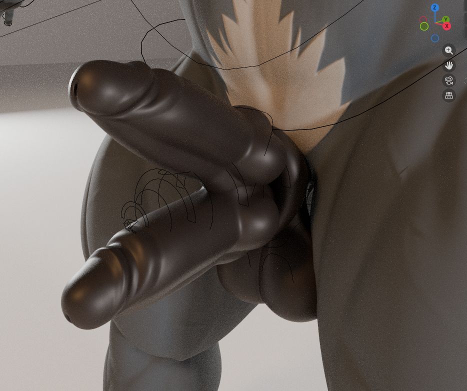 3D screenshot of a buff anthro behemoth's double knotted dongs