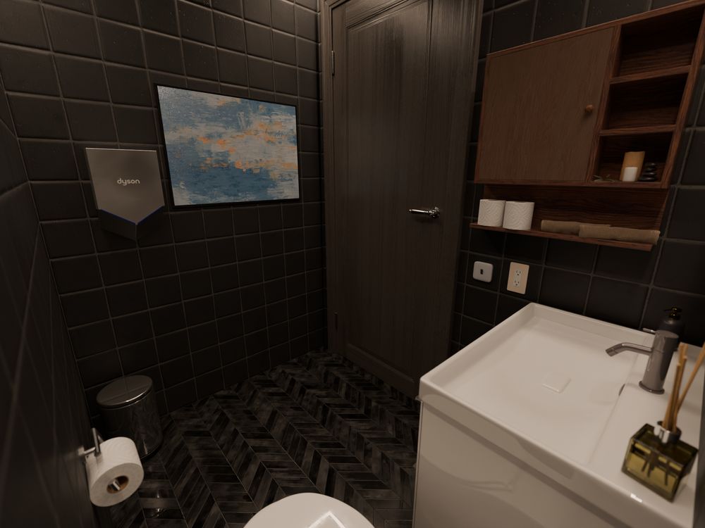 3D render of a single stall bathroom