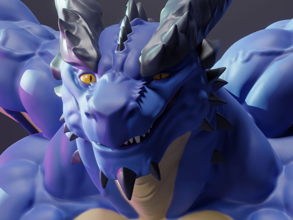 3D render of a buff anthro dragon with a cocky smirk
DDArtTag