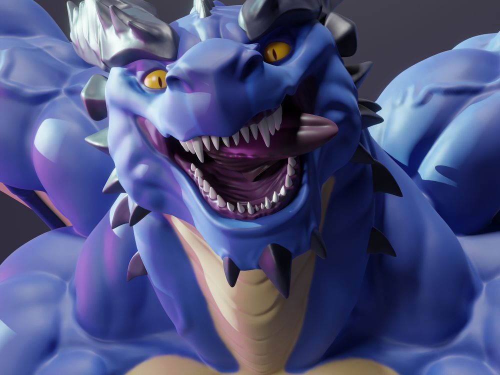 3D render of a buff anthro dragon with a wild expression, mouth open and tongue flying to the side
DDArtTag
