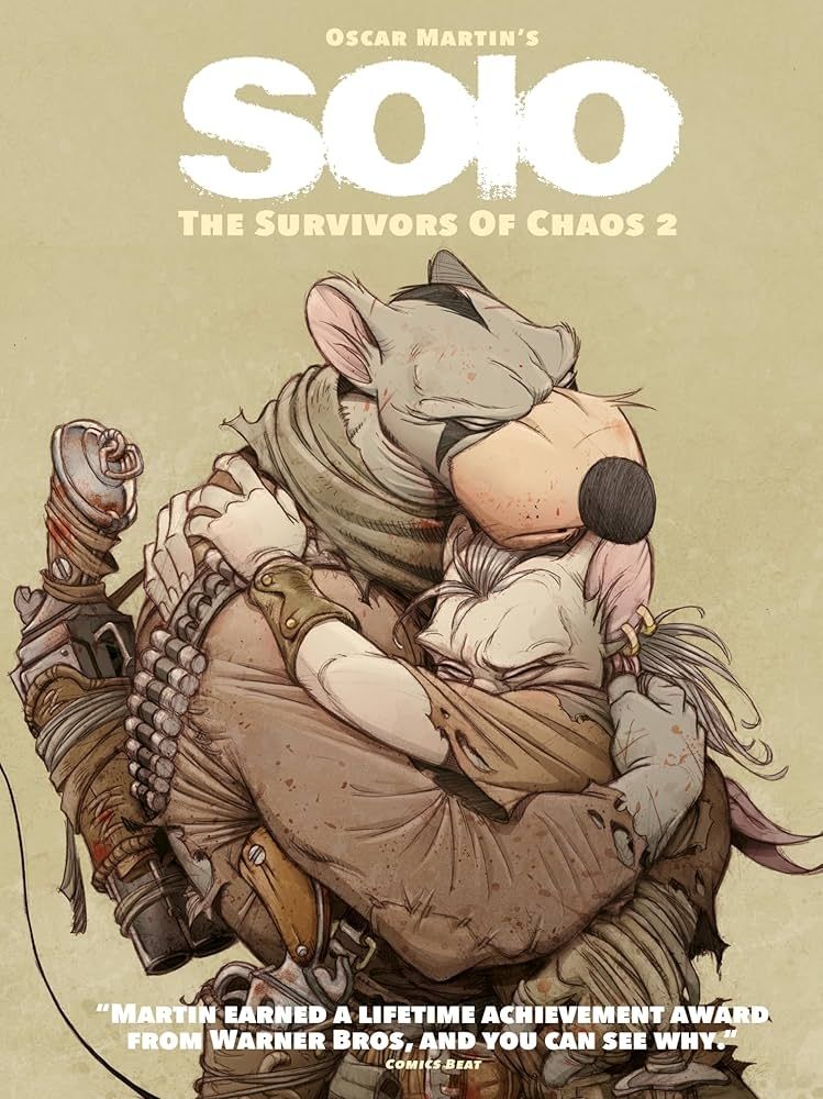 Cover of Solo by Oscar Martin of a buff rat dude embracing another rat person tenderly
