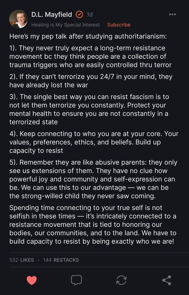 Screenshot about keeping connected and grounded in the face of authoritarianism 