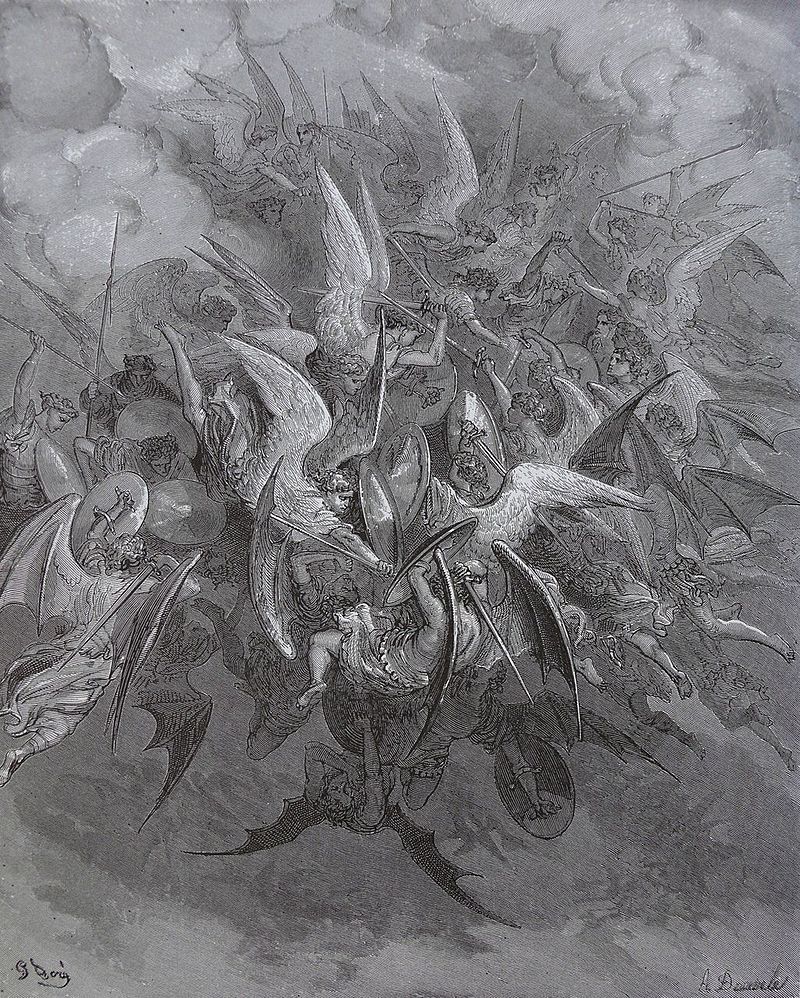 A melee between angels. One of Gustave Doré's illustrations for "Paradise Lost."