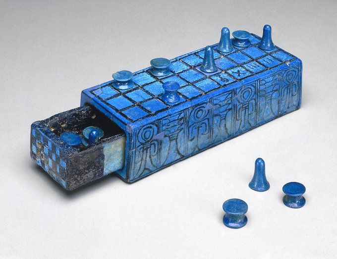 An ancient set of the senet board game inscribed with the Horus name of Amenhotep III (r.  1391–1353 BCE).