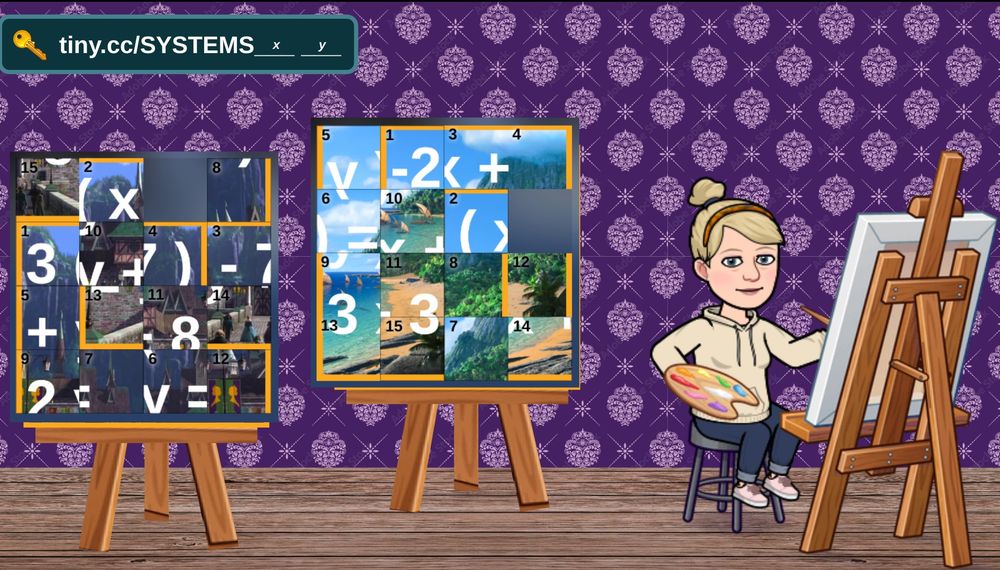 Bitmoji classroom background, with two sliding puzzles.